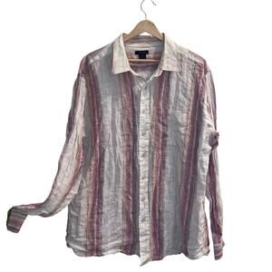 Marshall Fields Mens Long Sleeve Button Down Linen‎ Shirt Size XL I Resort Wear